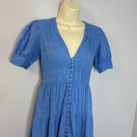 ANTHROPOLOGIE Tiered & True Maxi Dress Blue Vacation Coastal Beach Women's XXS - Picture 4 of 13